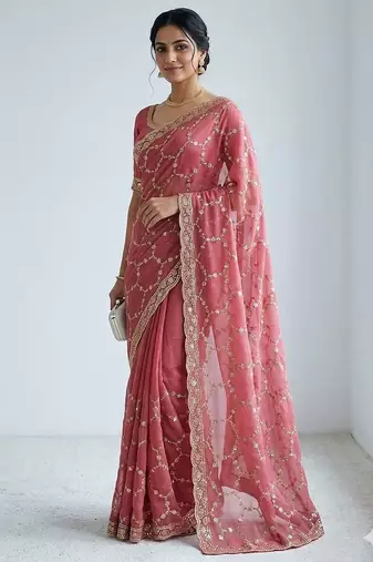 Gajari multicolor sequece embroidery work nc moss saree with blouse