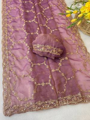 Levender multicolor sequece embroidery work nc moss saree with blouse 1
