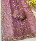 Levender multicolor sequece embroidery work nc moss saree with blouse