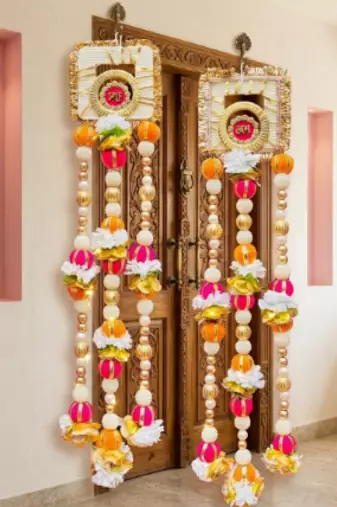 handmade shubh labh floral beads door hanging for home entrance decoration (pack of 2)