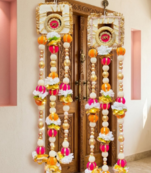 handmade shubh labh floral beads door hanging for home entrance decoration (pack of 2)