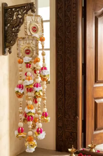 handmade shubh labh floral beads door hanging for home entrance decoration (pack of 2)