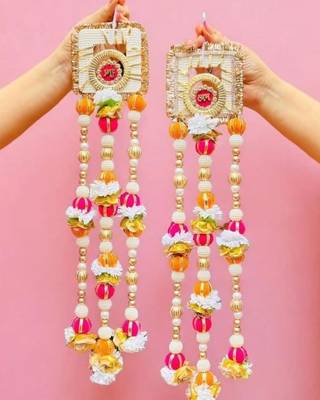 handmade shubh labh floral beads door hanging for home entrance decoration (pack of 2) 4