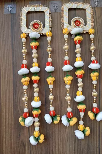 handmade shubh labh floral beads door hanging for home entrance decoration (pack of 2)