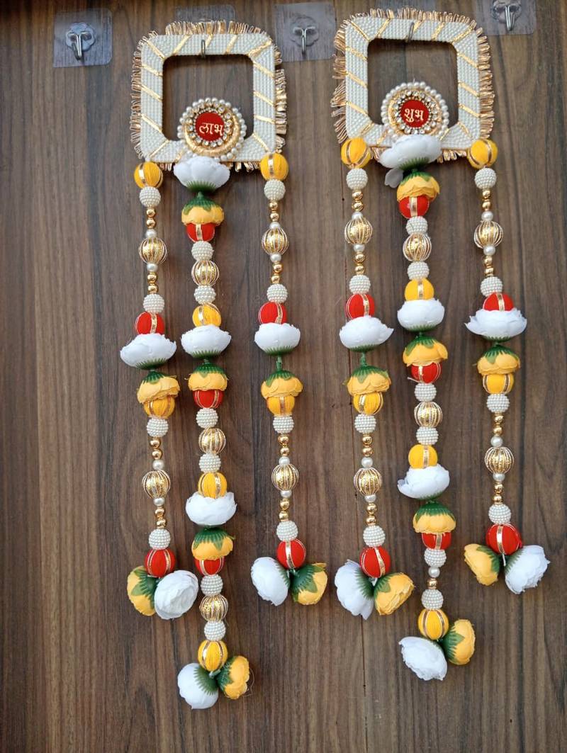 handmade shubh labh floral beads door hanging for home entrance decoration (pack of 2)