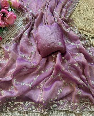 Levender multicolor sequece embroidery work nc moss saree with blouse 4
