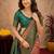 Peach green Art silk blend banarasi jacquard bird motif work saree with unstitched blouse piece