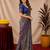 Turquoise blue Art silk blend banarasi jacquard bird motif work saree with unstitched blouse piece