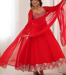 Red georgette designer embroidered anarkali suit