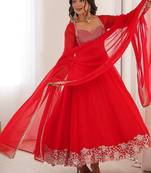 Red georgette designer embroidered anarkali suit