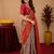 Turquoise red Art silk blend banarasi jacquard bird motif work saree with unstitched blouse piece