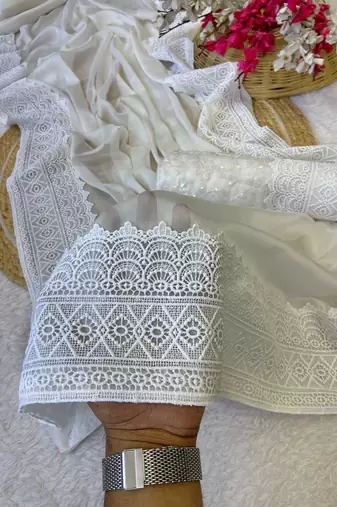 White zari embroidery work rangoli saree with blouse