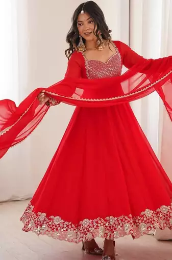 Red georgette designer embroidered anarkali suit