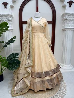 Cream tabby organza mirror work anarkali lehenga set 2