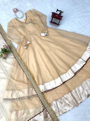 Cream tabby organza mirror work anarkali lehenga set 4