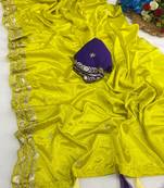 Lemon yellow multicolor sequece embroidery work star georgette saree with blouse