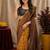 Yellow black Art silk blend banarasi jacquard bird motif work saree with unstitched blouse piece
