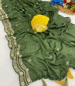 Mehndi multicolor sequece embroidery work star georgette saree with blouse