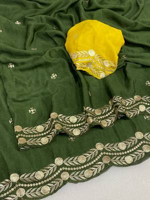 Mehndi multicolor sequece embroidery work star georgette saree with blouse 2
