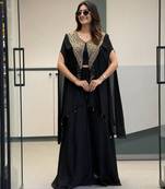 Black star georgette indo-western jacket, blouse & palazzo set