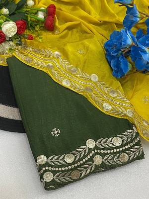 Mehndi multicolor sequece embroidery work star georgette saree with blouse 3