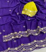 Purple multicolor sequece embroidery work star georgette saree with blouse