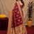 Maroon art silk blend jacquard motif work saree with unstitched blouse piece