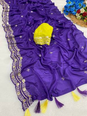 Purple multicolor sequece embroidery work star georgette saree with blouse 2