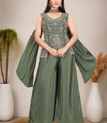 Ethnic Motifs Embroidered Sequinned Scalloped Kurti with Palazzo & Dupatta