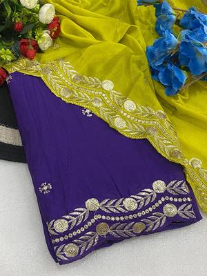 Purple multicolor sequece embroidery work star georgette saree with blouse 3