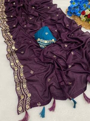 Wine multicolor sequece embroidery work star georgette saree with blouse 1