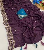 Wine multicolor sequece embroidery work star georgette saree with blouse
