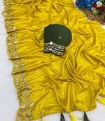 Yellow multicolor sequece embroidery work star georgette saree with blouse