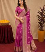 Wine art silk blend jacquard motif work saree with unstitched blouse piece