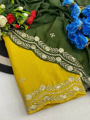 Yellow multicolor sequece embroidery work star georgette saree with blouse 2