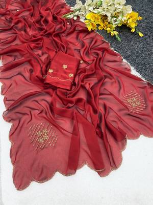 Maroon handwork rangoli saree with blouse 2