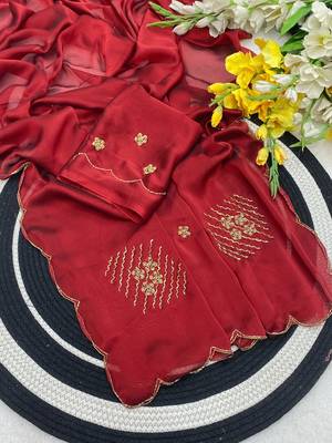 Maroon handwork rangoli saree with blouse 3