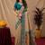 Beige art silk blend jacquard motif work saree with unstitched blouse piece