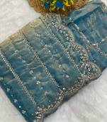 Firozi beads embroidery work fendy satin saree with blouse