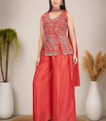 Ethnic Motifs Embroidered Sequinned Scalloped Kurti with Palazzo & Dupatta