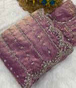 Levender beads embroidery work fendy satin saree with blouse