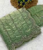 Pista beads embroidery work fendy satin saree with blouse