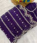 Purple beads embroidery work fendy satin saree with blouse
