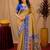 Mustard blue art silk blend jacquard motif work saree with unstitched blouse piece