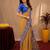 Mustard blue art silk blend jacquard motif work saree with unstitched blouse piece