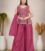 Ethnic Motifs Embroidered Sequinned Scalloped Kurti with Palazzo & Dupatta