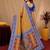 Mustard blue art silk blend jacquard motif work saree with unstitched blouse piece