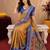 Mustard blue art silk blend jacquard motif work saree with unstitched blouse piece