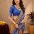 Mustard blue art silk blend jacquard motif work saree with unstitched blouse piece