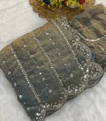 Chikoo beads embroidery work fendy satin saree with blouse